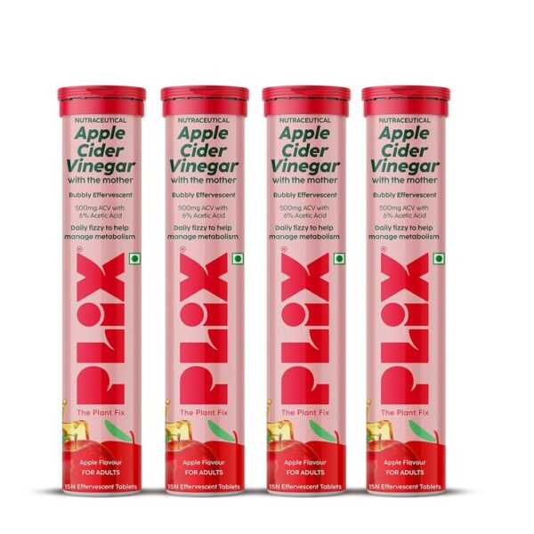 Plix Apple Cider Vinegar Effervescent Tablets (Apple Burst)  4 x 15 tabs, 4 x 15 tablets