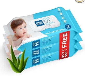 Mee Mee Caring Baby Wipes with Aloe Vera – 3 packs (3 x 72 wipes), 3 x 72 pieces